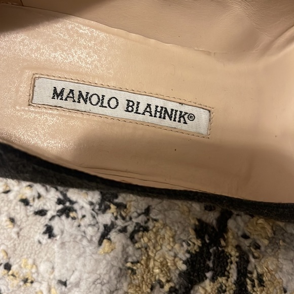 Manolo kitten heel grey fabric pointed closed shoes - Picture 3 of 4